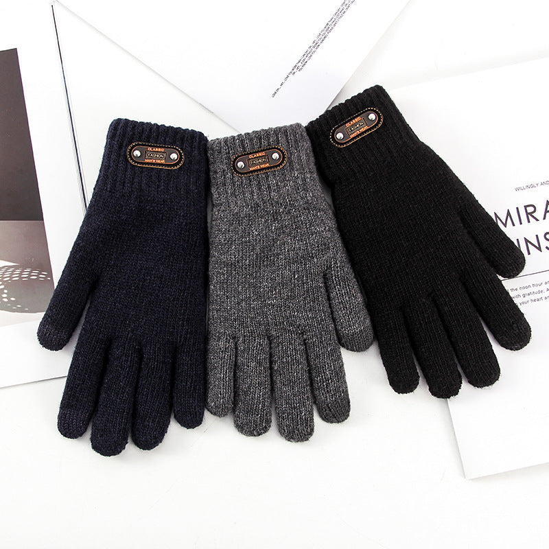Wholesale Men's Woolen Knitted Cool High-end Warm and Plush Thick Winter Glove