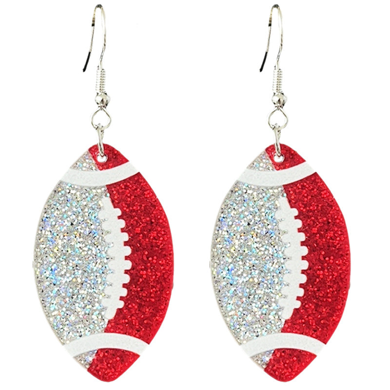 Wholesale Rugby football color-blocking shiny acrylic earrings