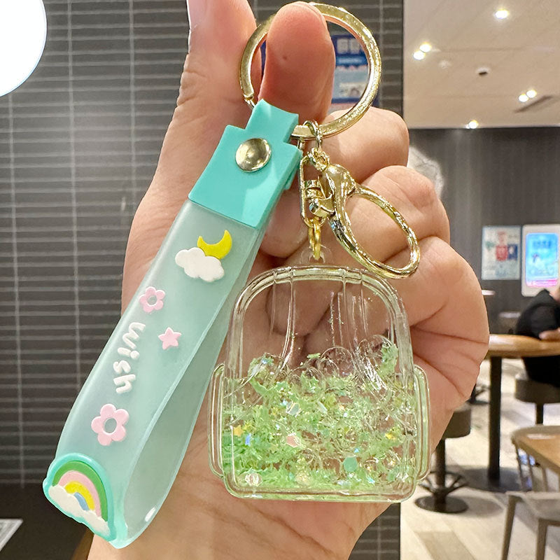 Wholesale Oil-filled Drift Bottle Schoolbag Acrylic Keychain