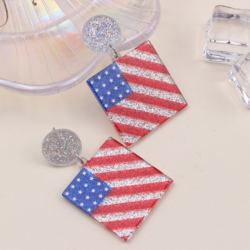 Wholesale Independence Day Elements Red, White and Blue National Flag Colorful Love Acrylic Earrings