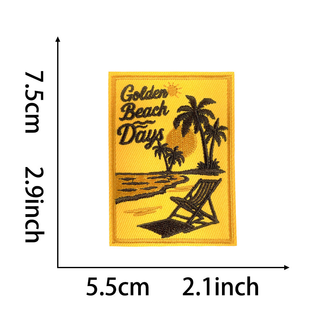 Wholesale Trendy Retro Beach Palm Tree Sunset Embroidered Patches For Clothing Bags DIY Craft Supply 5 Pack
