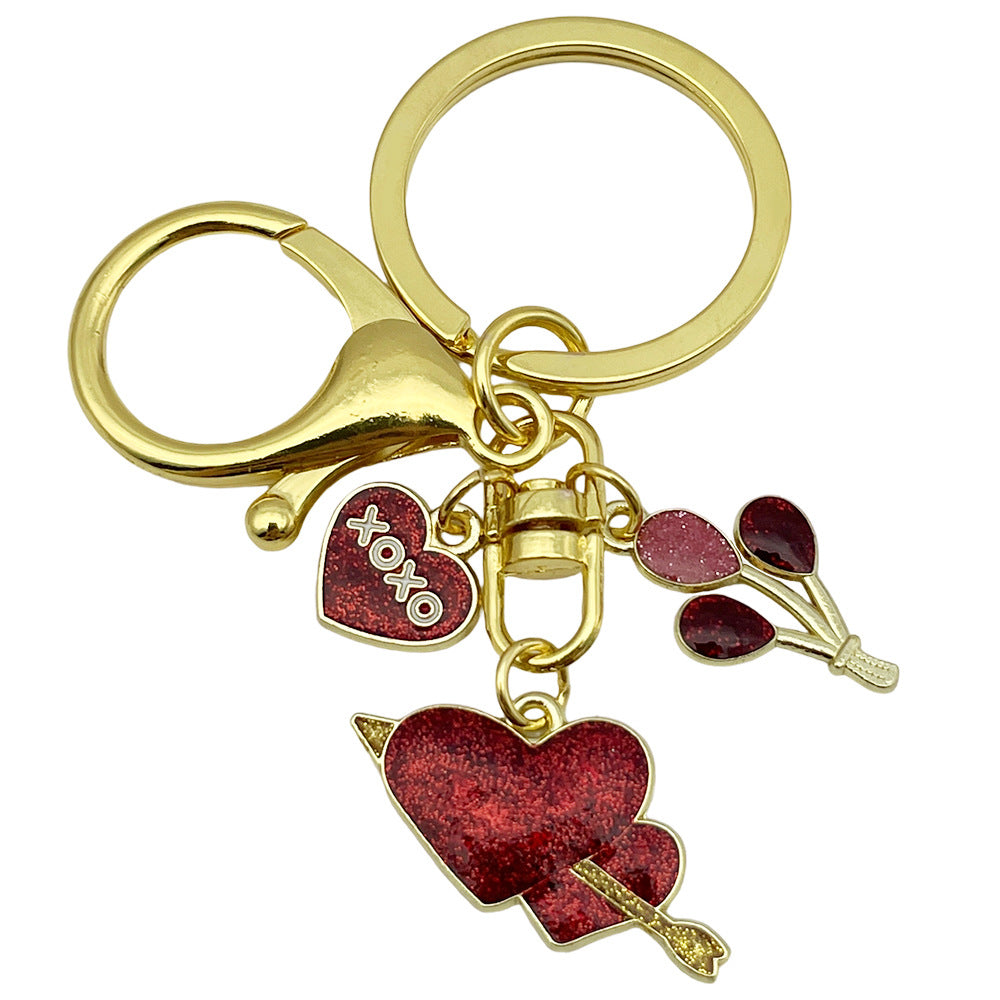 Wholesale Valentine' s Day Oil Dripping Red Sprinkled Gold  Keychain
