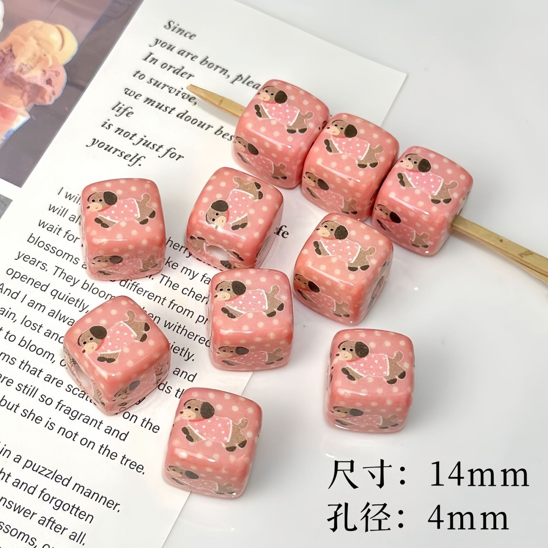 Wholesale 10pcs Acrylic Puppy Apple Square Beaded DIY Handmade Beade