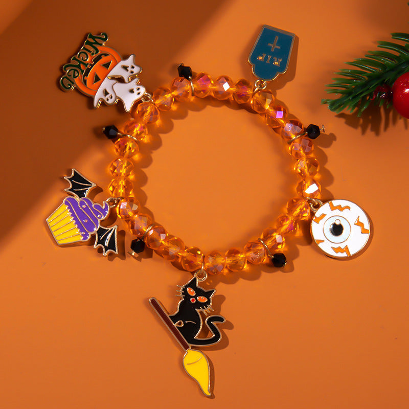 Wholesale Halloween Horror Atmosphere Funny Pumpkin Crystal Ghost Bracelet