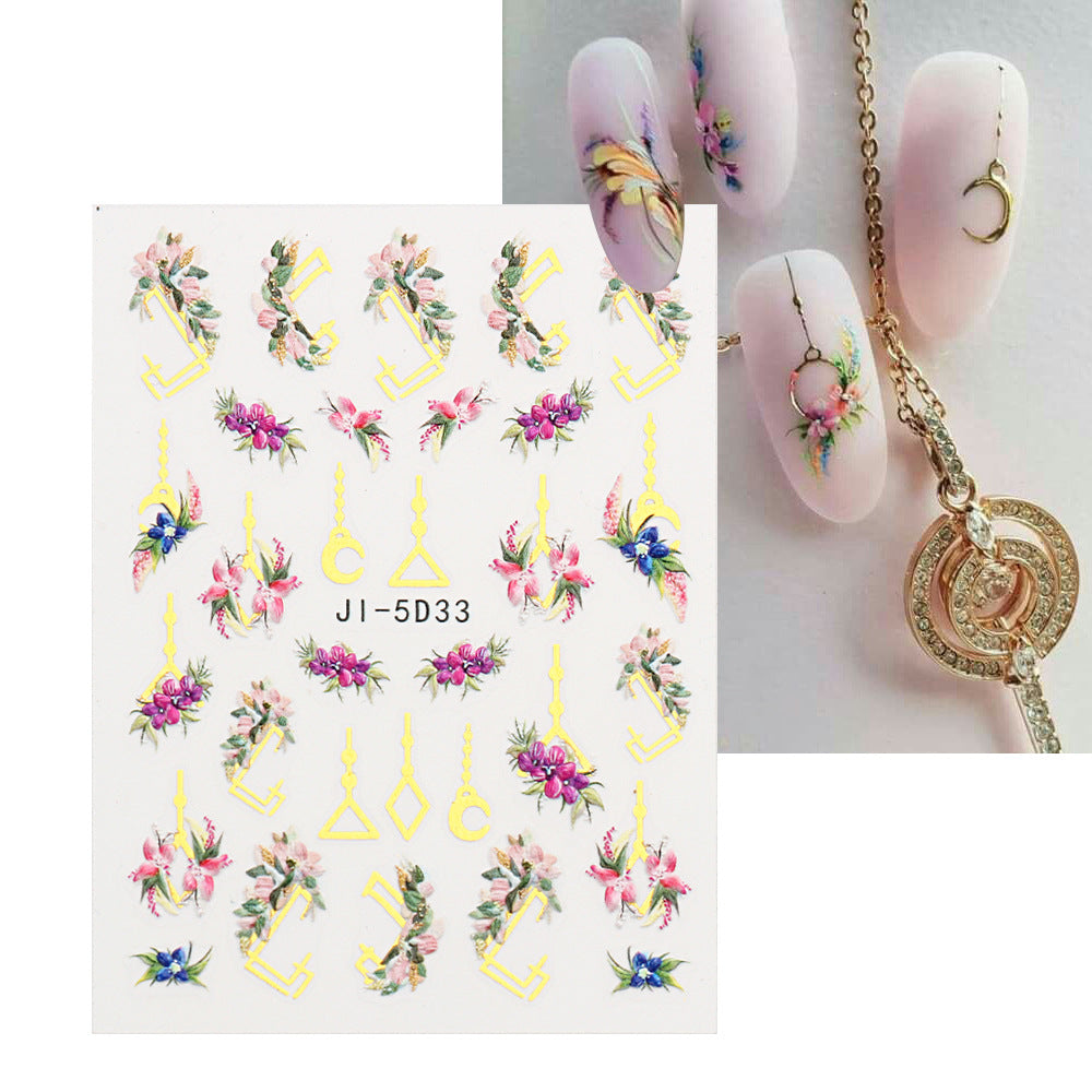 Wholesale 3pcs/pack  Manicure Relief Stickers 5D Spring Flowers and Birds Stereo Bronzing Stickers