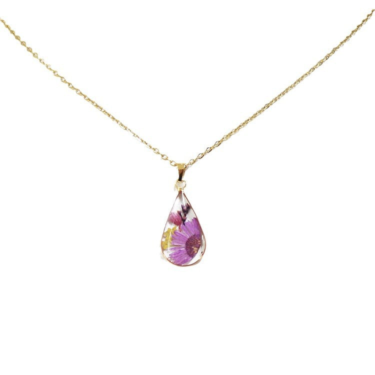 Wholesale 6pcs Teardrop-shaped Real Flower Fashion Necklace