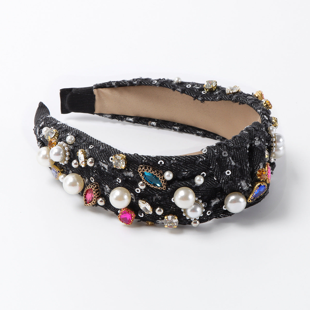 Wholesale Heavy Industry Colored Diamond Imitation Pearl Fabric Headband