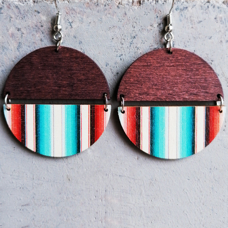 2 pares al por mayor/paquete boho patrón étnico pendientes de madera de mosaico circular