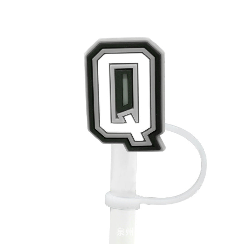 Wholesale of 10pcs Black and White English Letters Silicone Straw Sets