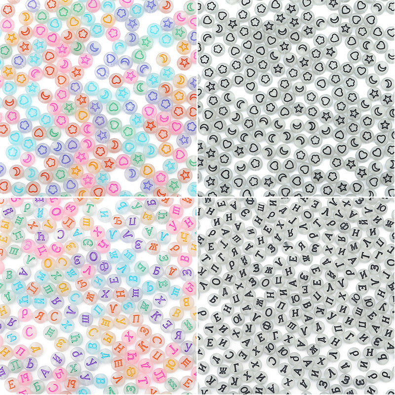 Wholesale Acrylic Luminous Heart English Letter Beads Number Beads