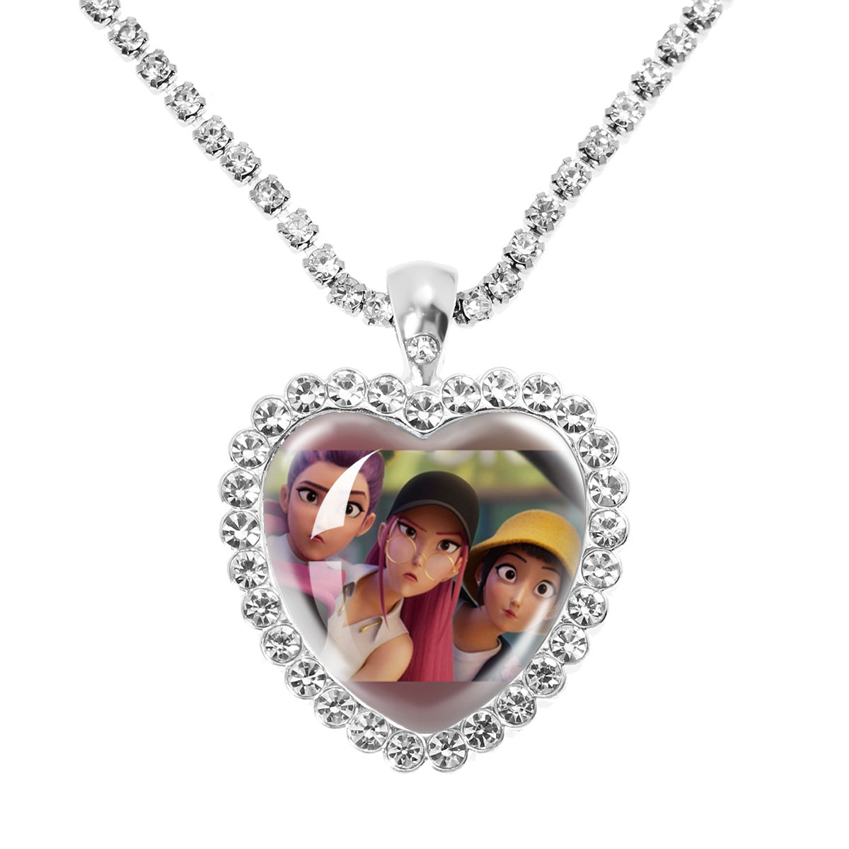 Wholesale Purple Cartoon Girl Time Gem Peach Heart Water Diamond Necklace OLY Exclusive