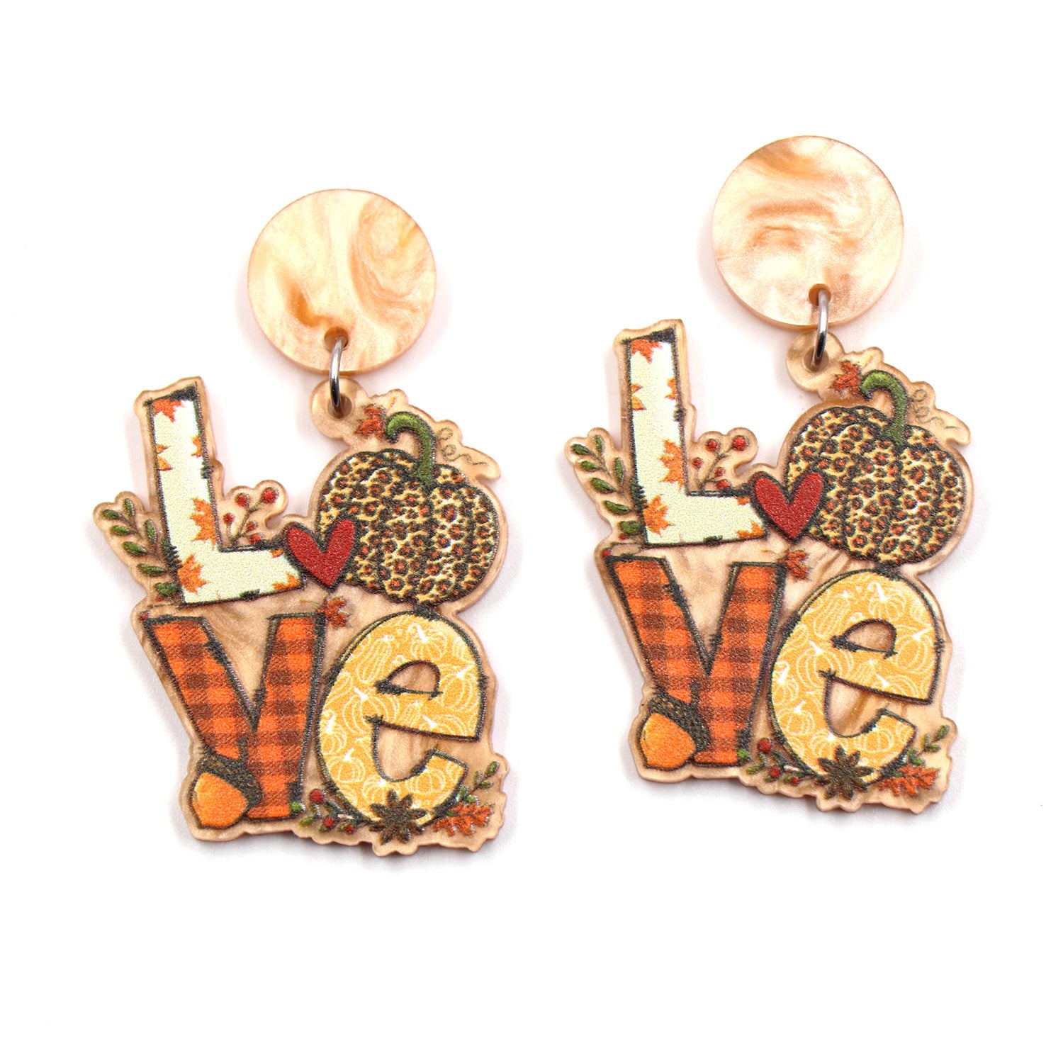 Wholesale Autumn Thanksgiving Earrings Acrylic Love Pumpkin Heart Shape