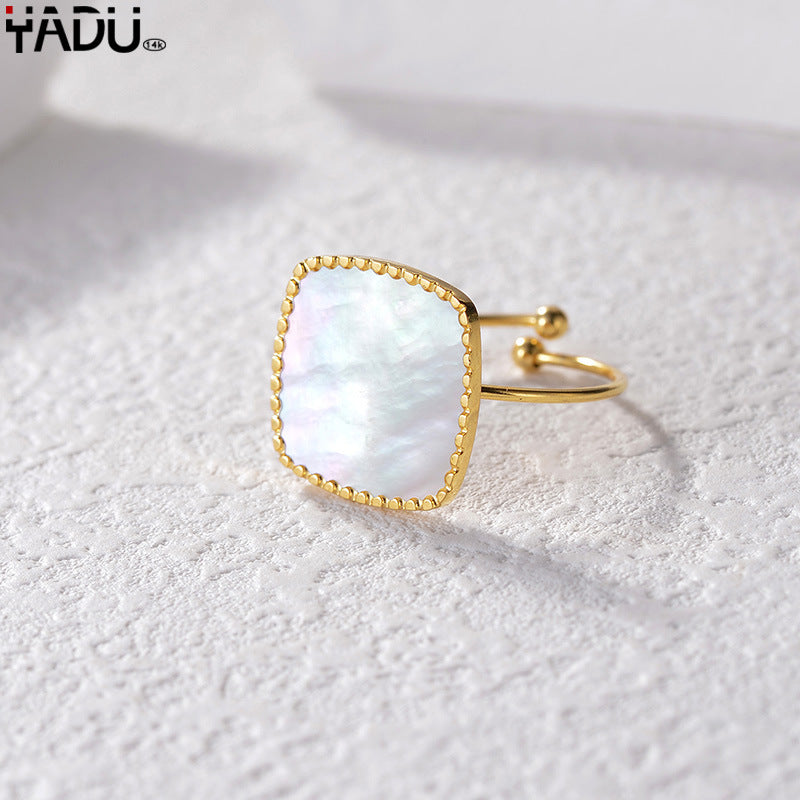 Wholesale French Vintage Irregular Pearl Ring For Women Stainless Steel Hollow Adjustable Chic Jewelry Accessory