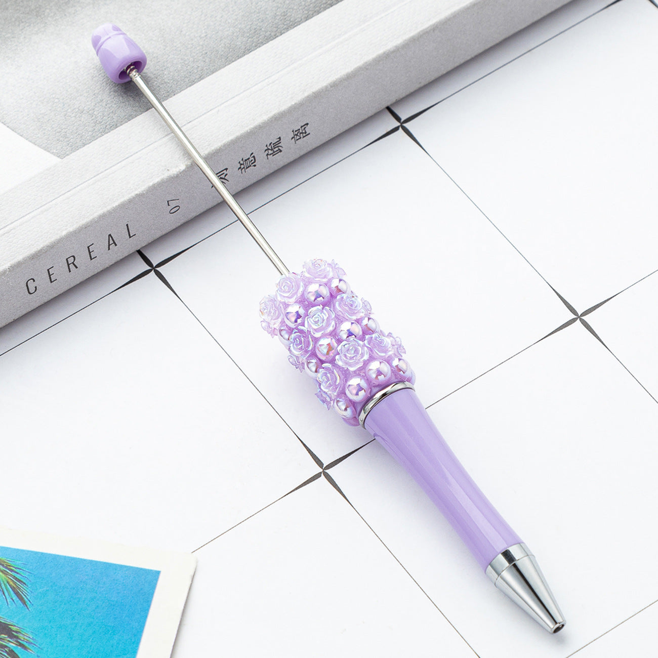 Wholesale Beadable Pens Rose Flower Handmade Stickers Multi-color Rotating Ballpoint Pens