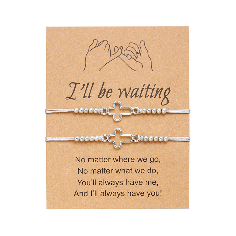 Wholesale Cross couple hollowed out handmade woven paper card bracelet