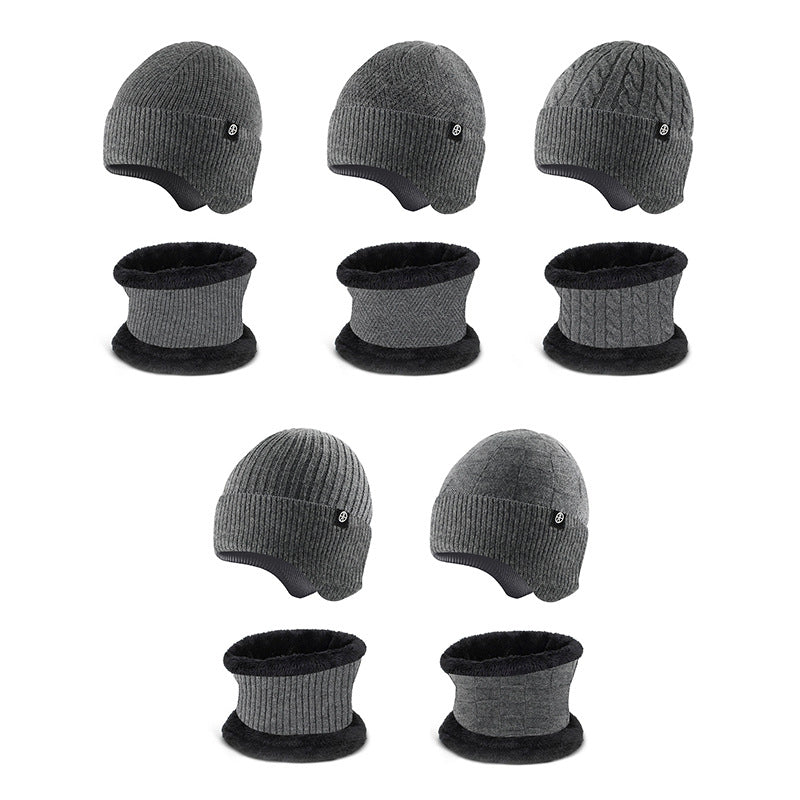 Wholesale Wool Warm Ear Protection Hat Scarf Winter Outdoor Plus Fleece Knitted Suit