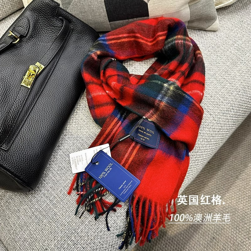 Wholesale Winter Warm Pure Wool Plaid Scarf