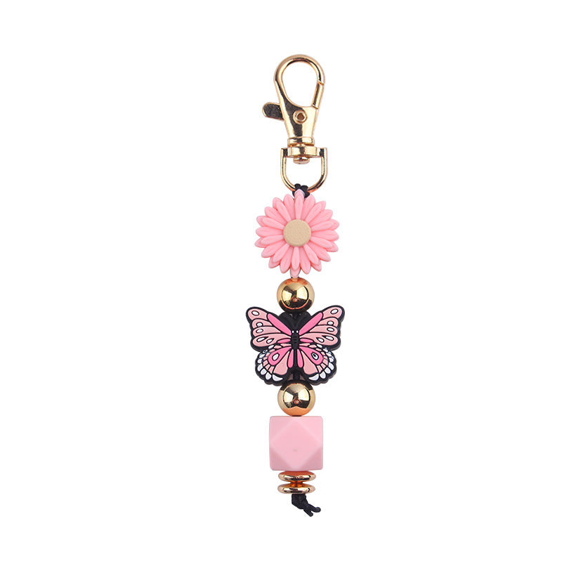 Wholesale Cartoon Colorful Butterfly Silicone Beaded Lanyard Keychain