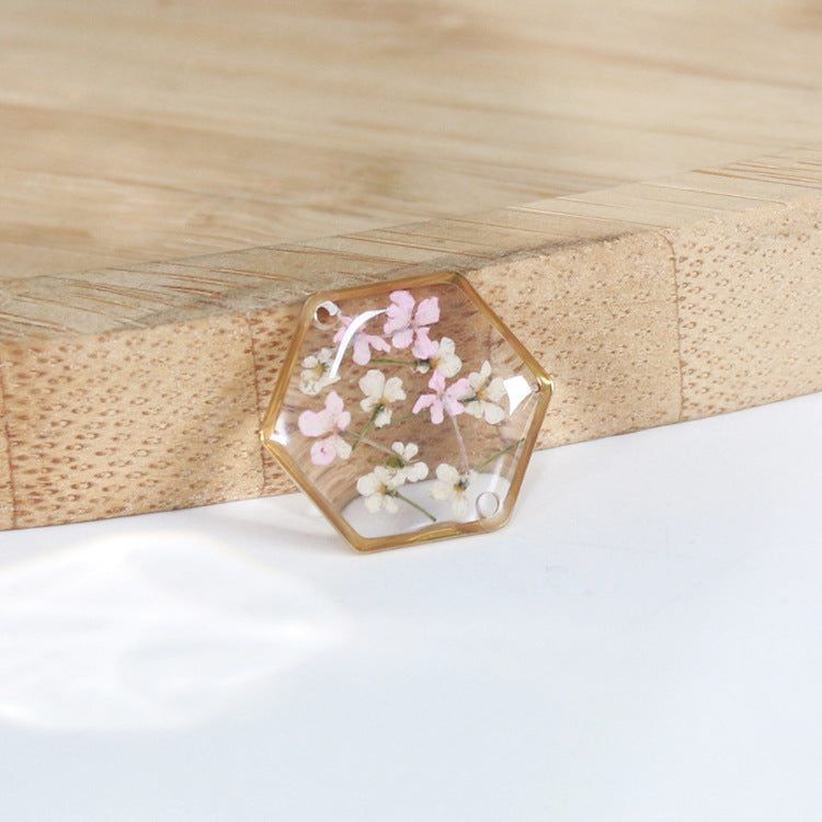 Wholesale New Hexagonal Dried Flower Bracelet Gold Silver Color Small Flower Forget-Me-Not Dried Flower Stainless Steel Chain