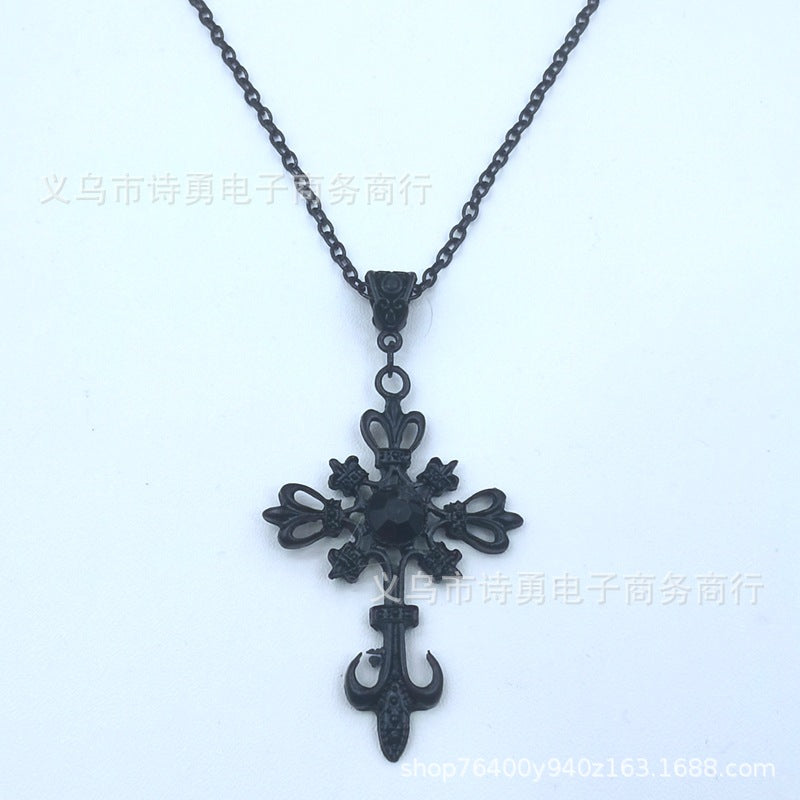 Wholesale Gothic Dark Vintage Ruby Cross Necklace