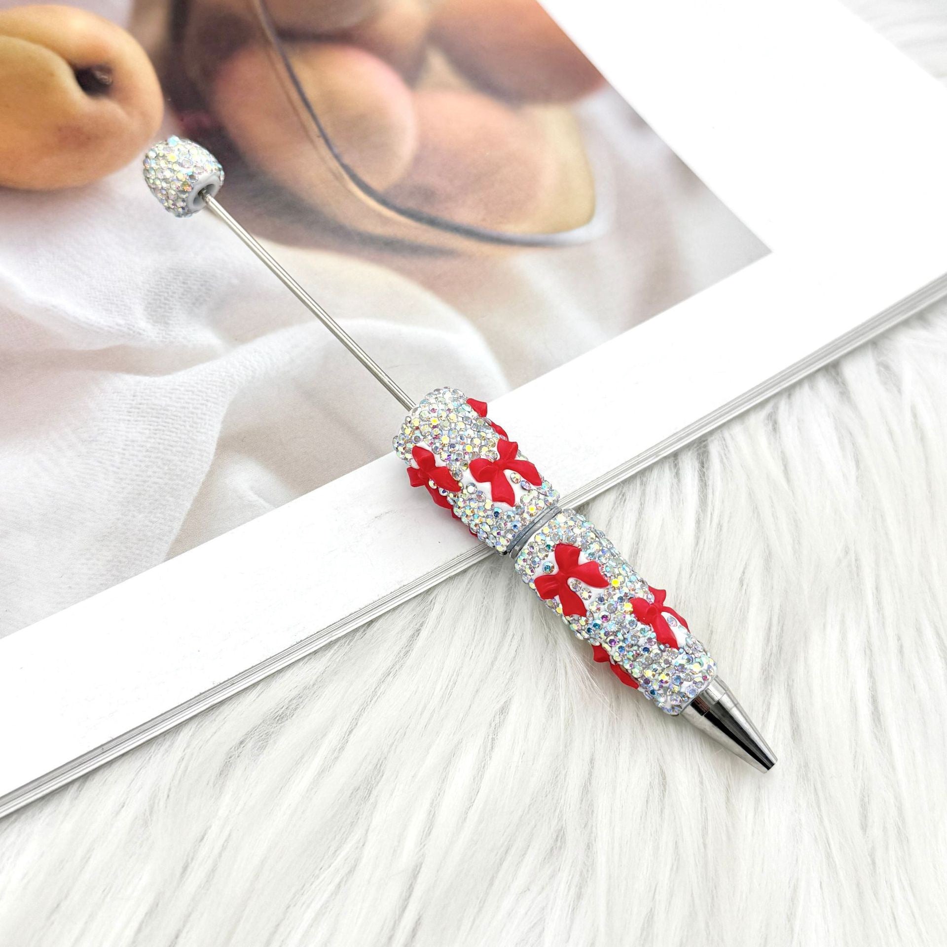 Wholesale 2pcs DIY Bow Full Rhinestone Beaded Pen Valentine' s Day Gift Pen
