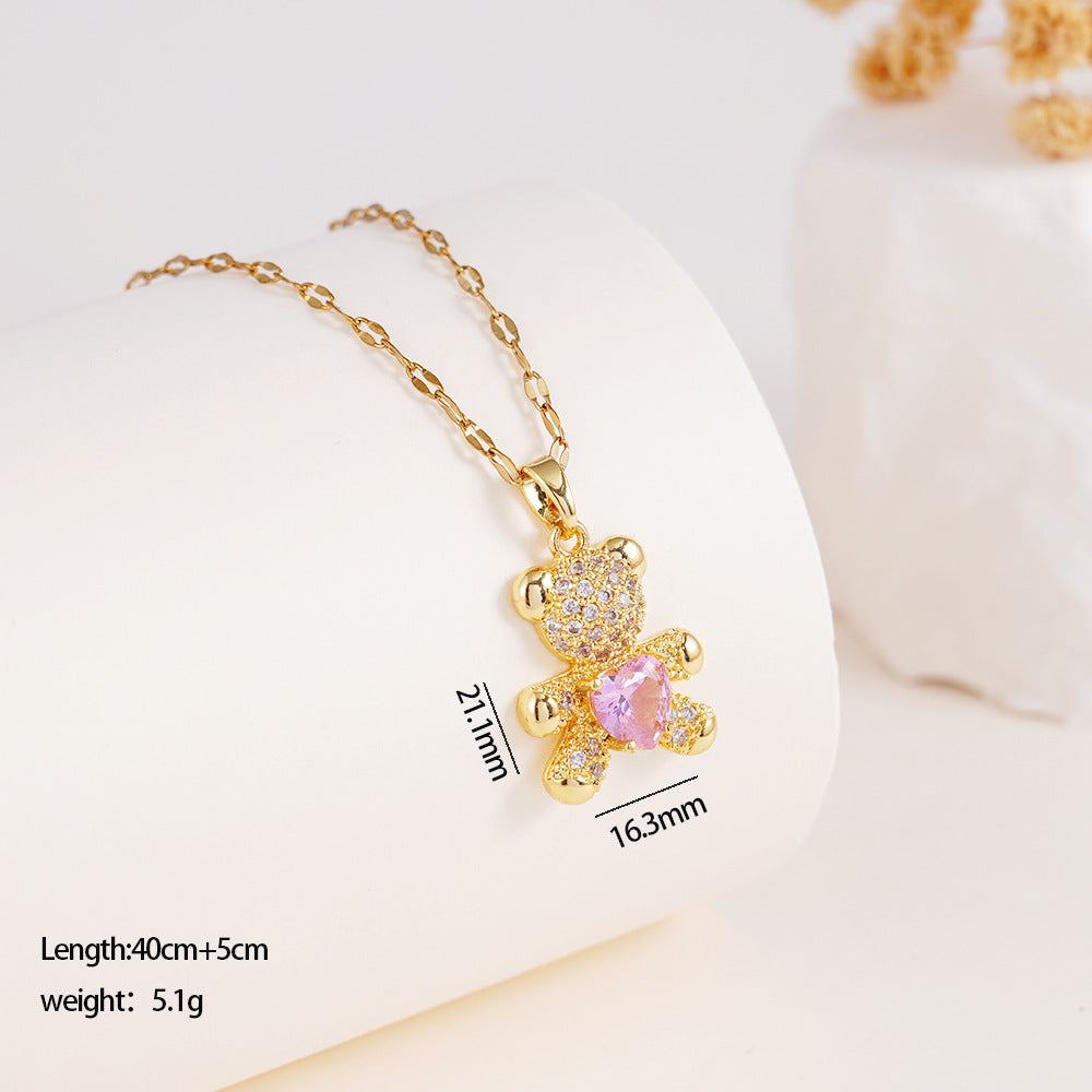 Wholesale Cute Bear Inlaid with Zircon Necklace Pendant Accessories