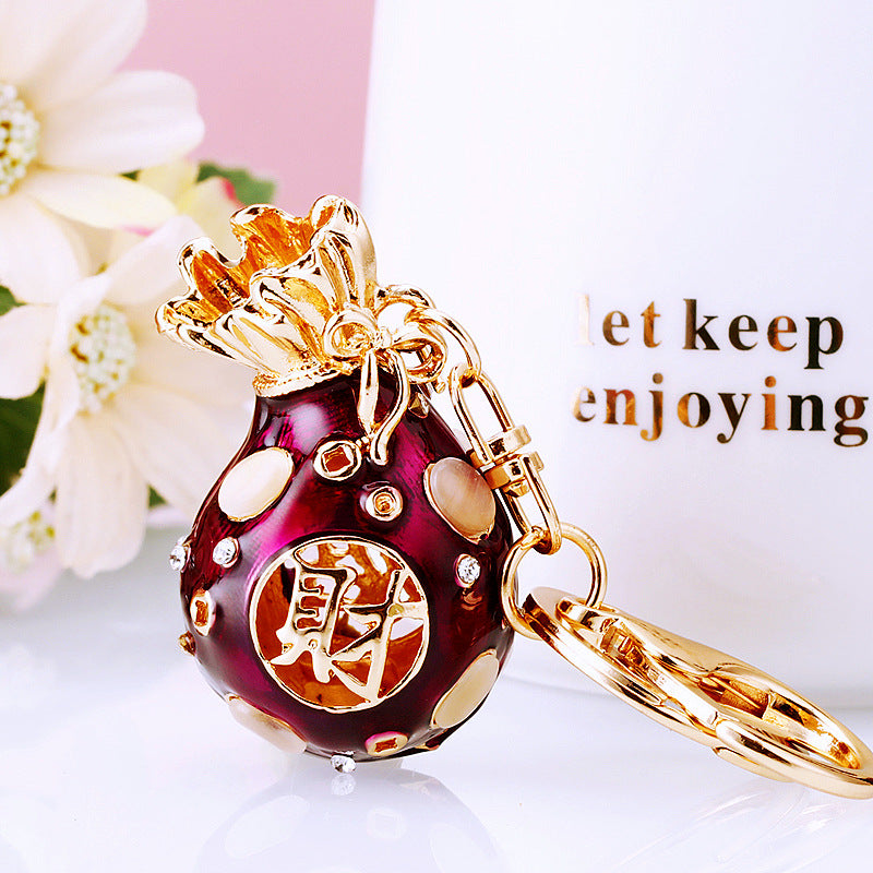 Wholesale Metal Pink Rhinestone Lucky Bag Keychain Chinese Style Car Key Accessory For Women Gift