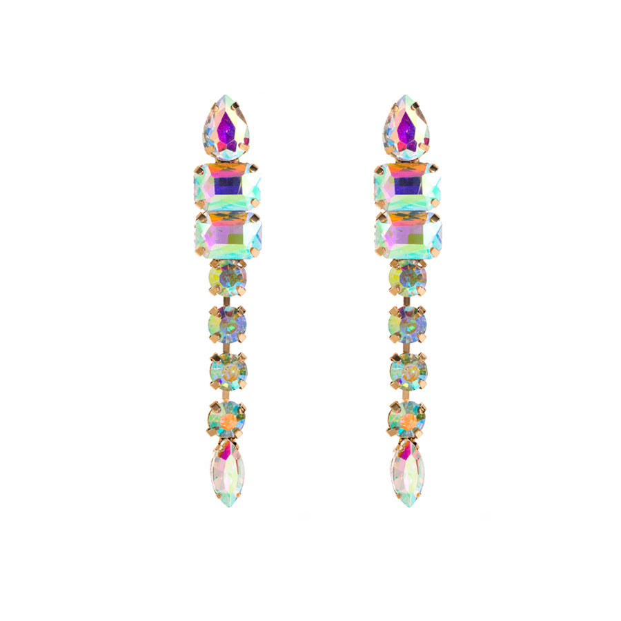 Wholesale Exaggerated Alloy Diamond Multi-layered Geometric Glass Diamond Long Earrings
