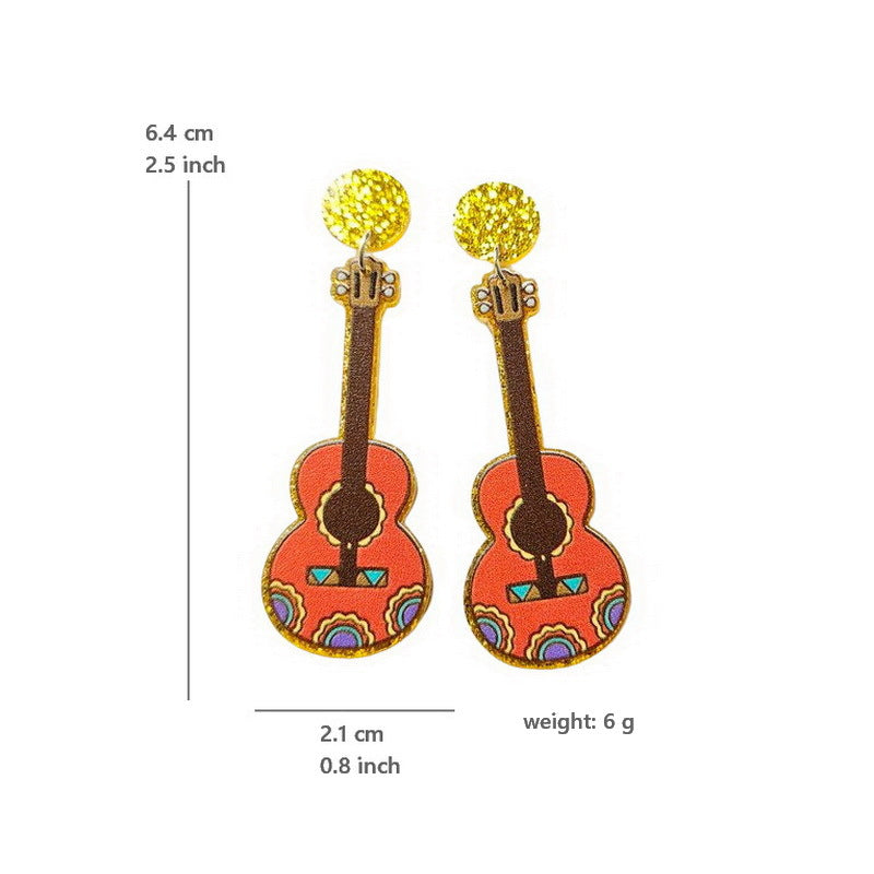 Wholesale Carnival Guitar Hat Wine Bottle Violin Cactus Earrings