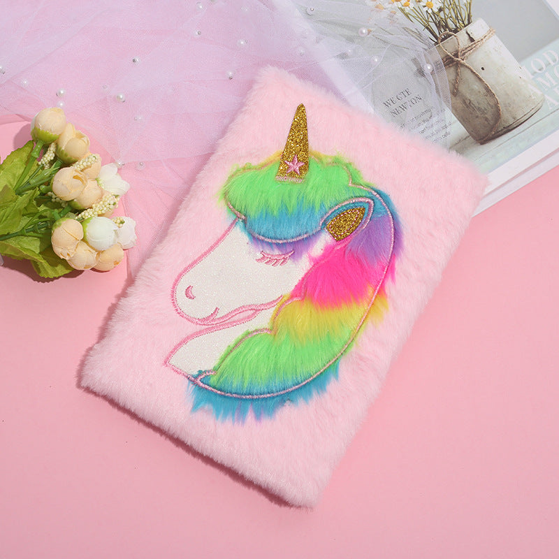 Wholesale Colorful Plush Unicorn Notebook Cartoon sy Girl Plush Notebook