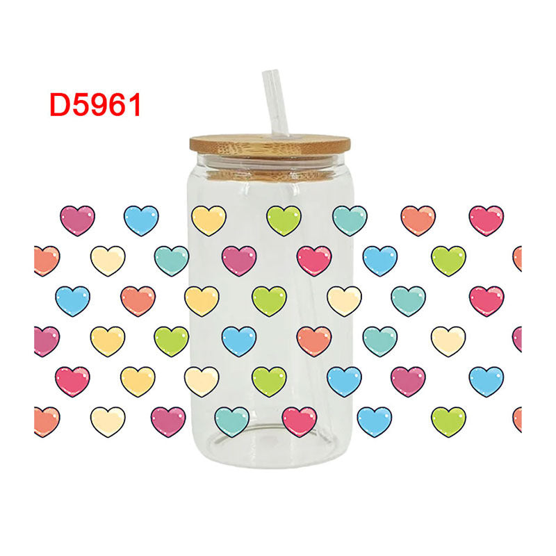 Wholesale Colorful Hearts  16oz Cup UV DTF Wraps