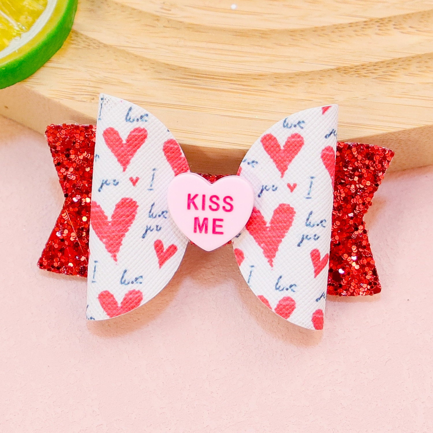 Wholesale Valentine's Day Love Letter Bow Fabric Hair Clips