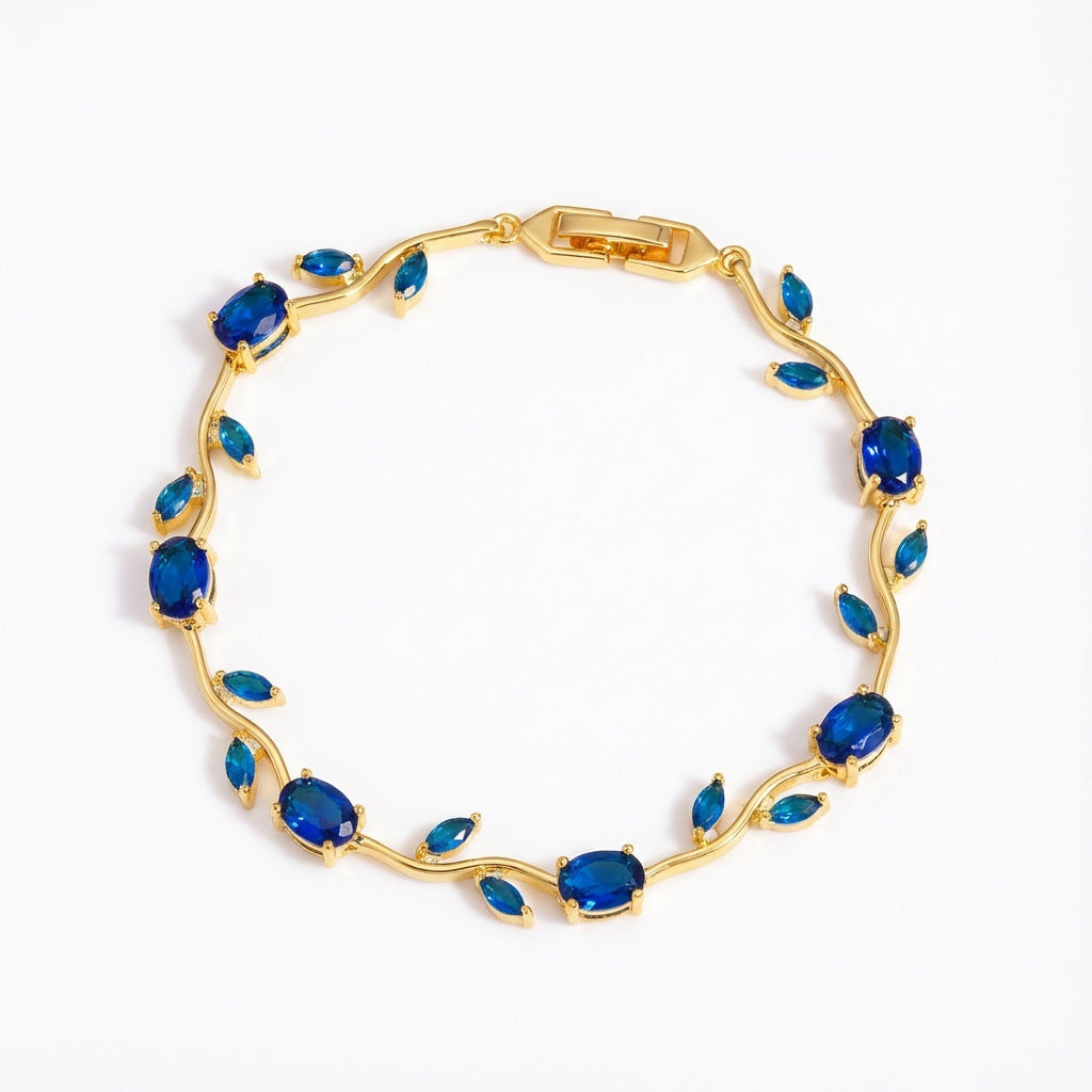 Wholesale Copper inlaid colored zircon flower branch and leaf bracelet