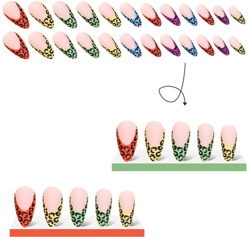 Pegatinas de uñas de almendras de leopardo de siete colores de siete colores