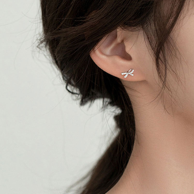 Wholesale 925 Sterling Silver Zircon Bow Earrings