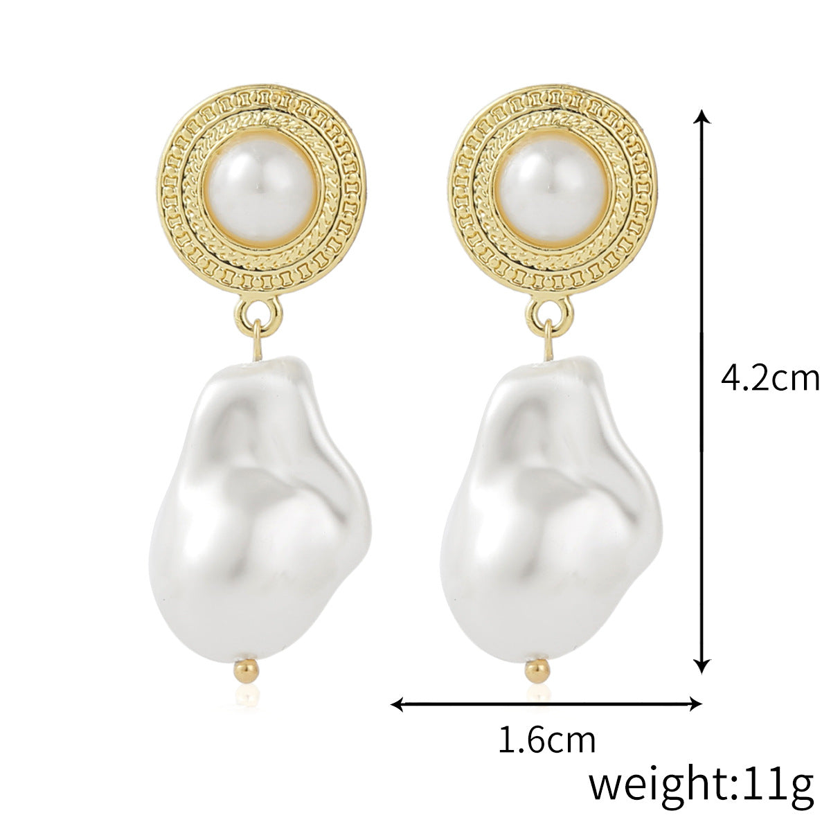 Wholesale Baroque-style long earrings with irregular pearls