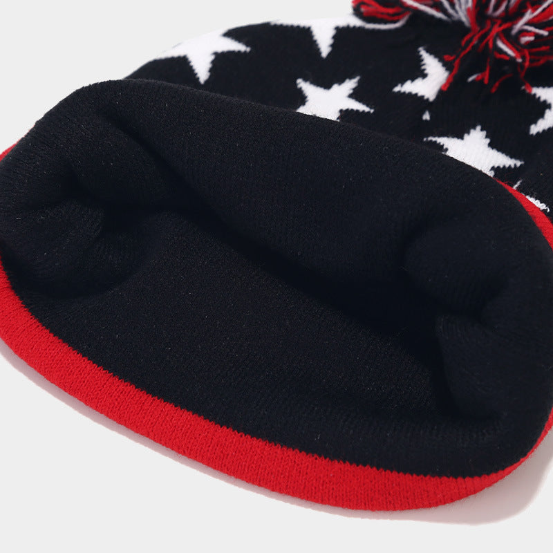 Wholesale Knitted Hats with Five-pointed Star Striped Jacquard Acrylic Ear Protectors