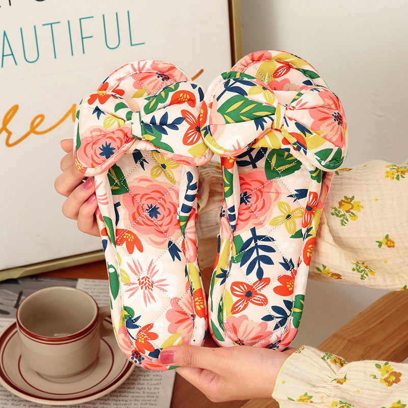 Wholesale Flower Thickened Fabric Slippers Indoor Quiet Soft Bottom Non-slip Slippers