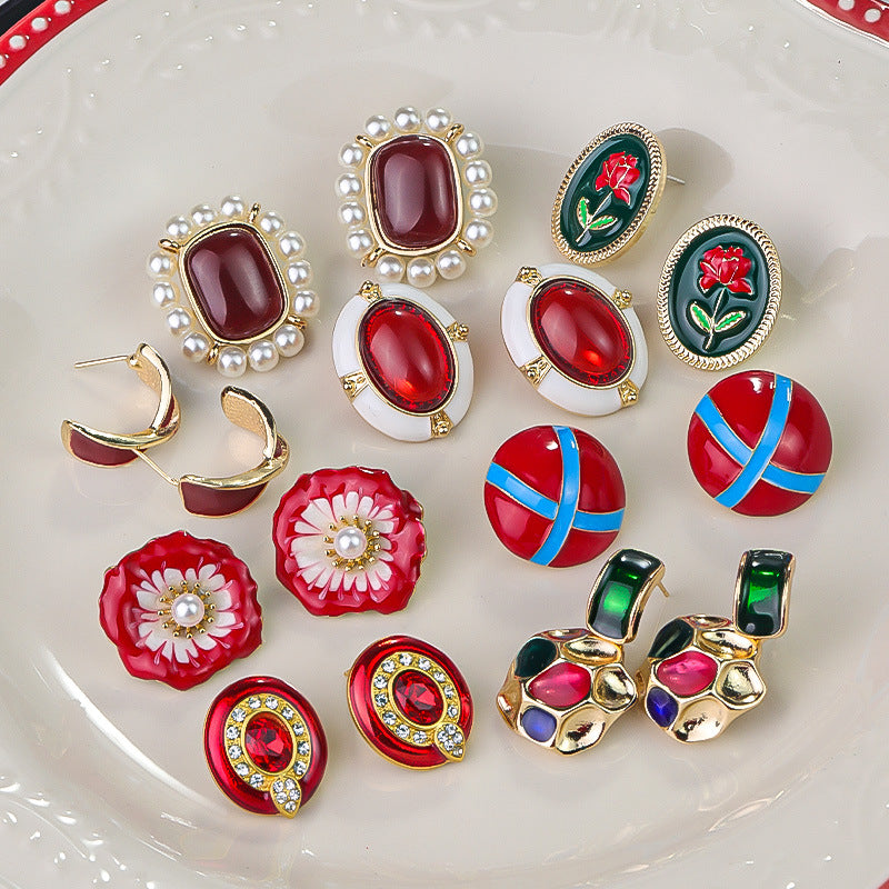 Wholesale French Retro Vintage Flower Pearl Earrings