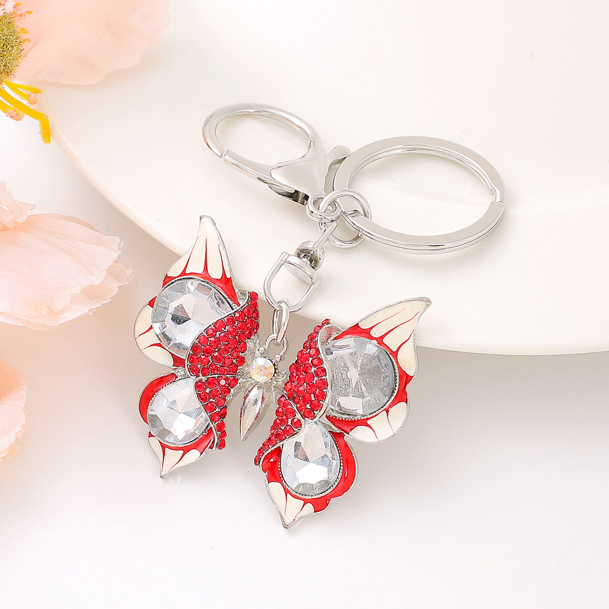 Wholesale Butterfly Diamond-encrusted Zinc Alloy Keychain