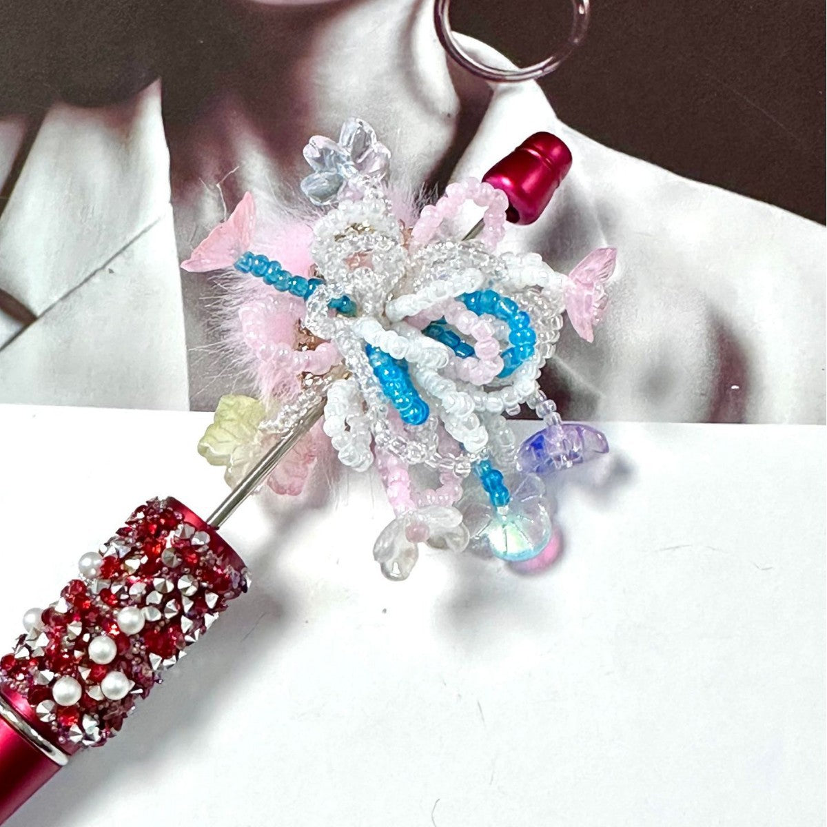 Wholesale beaded pens Hand-woven ancient-style beaded flower pen red koi