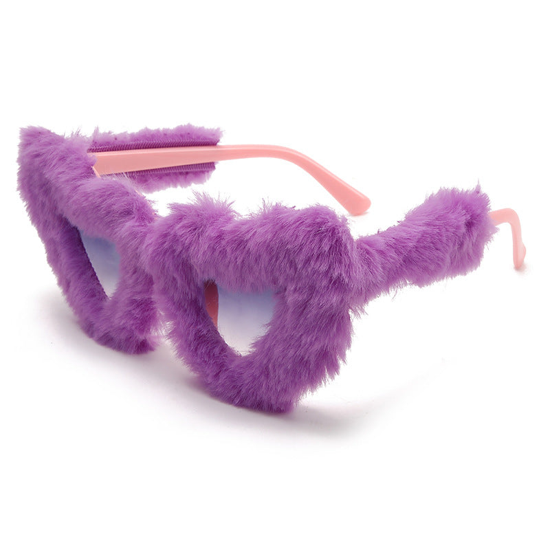 Wholesale new fashion glasses plush lovely sunglasses peach heart ball party funny heart sunglasses
