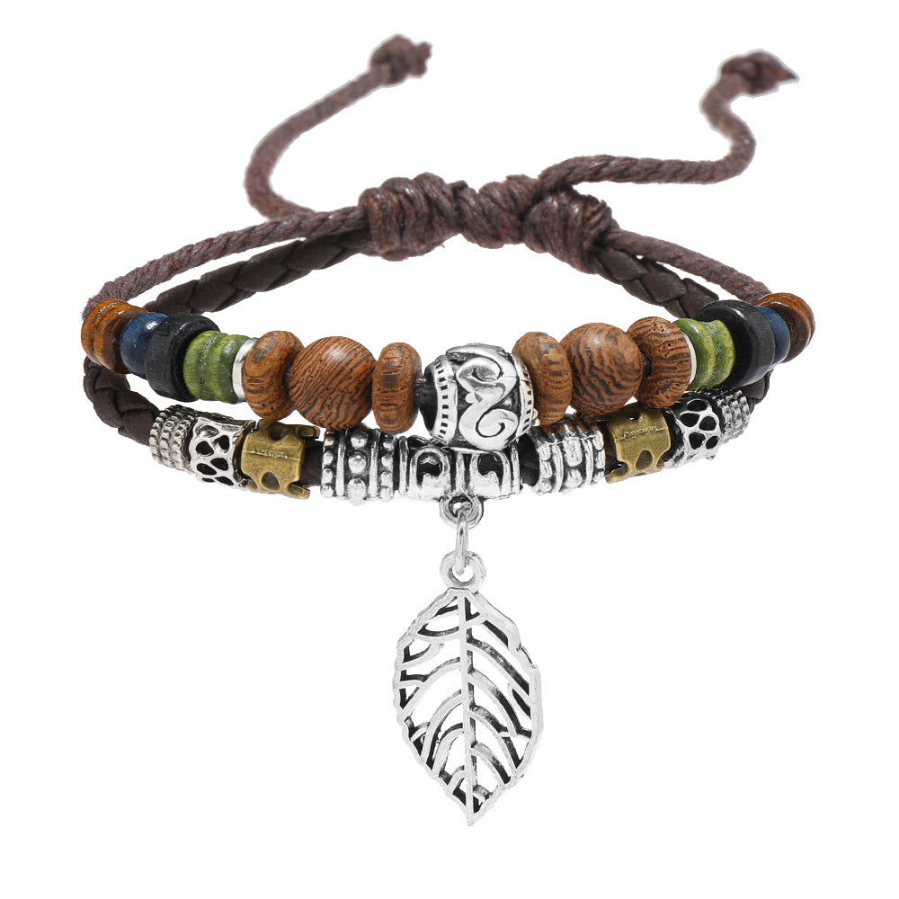 Wholesale Vintage leaf pendant multi-layer pull-out handmade necklace