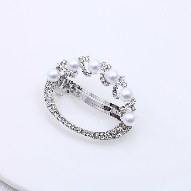 Wholesale Pearl Hollow Alloy Spring Clip with Diamond