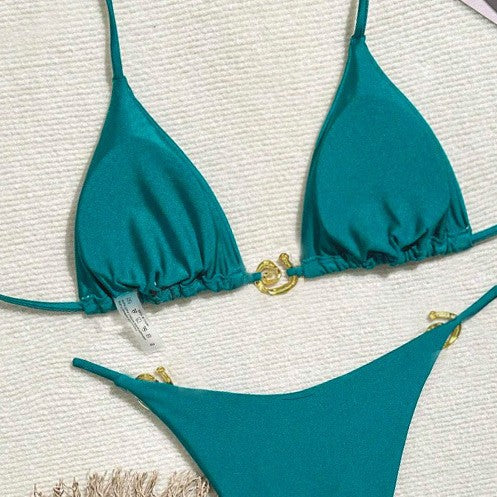 Wholesale Metallic glitter high-end sexy two-piece bikini solid color swimsuit