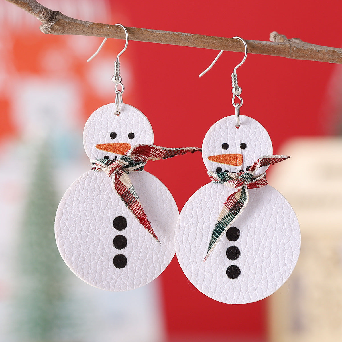 Wholesale Christmas snowman f plaid ribbon earrings