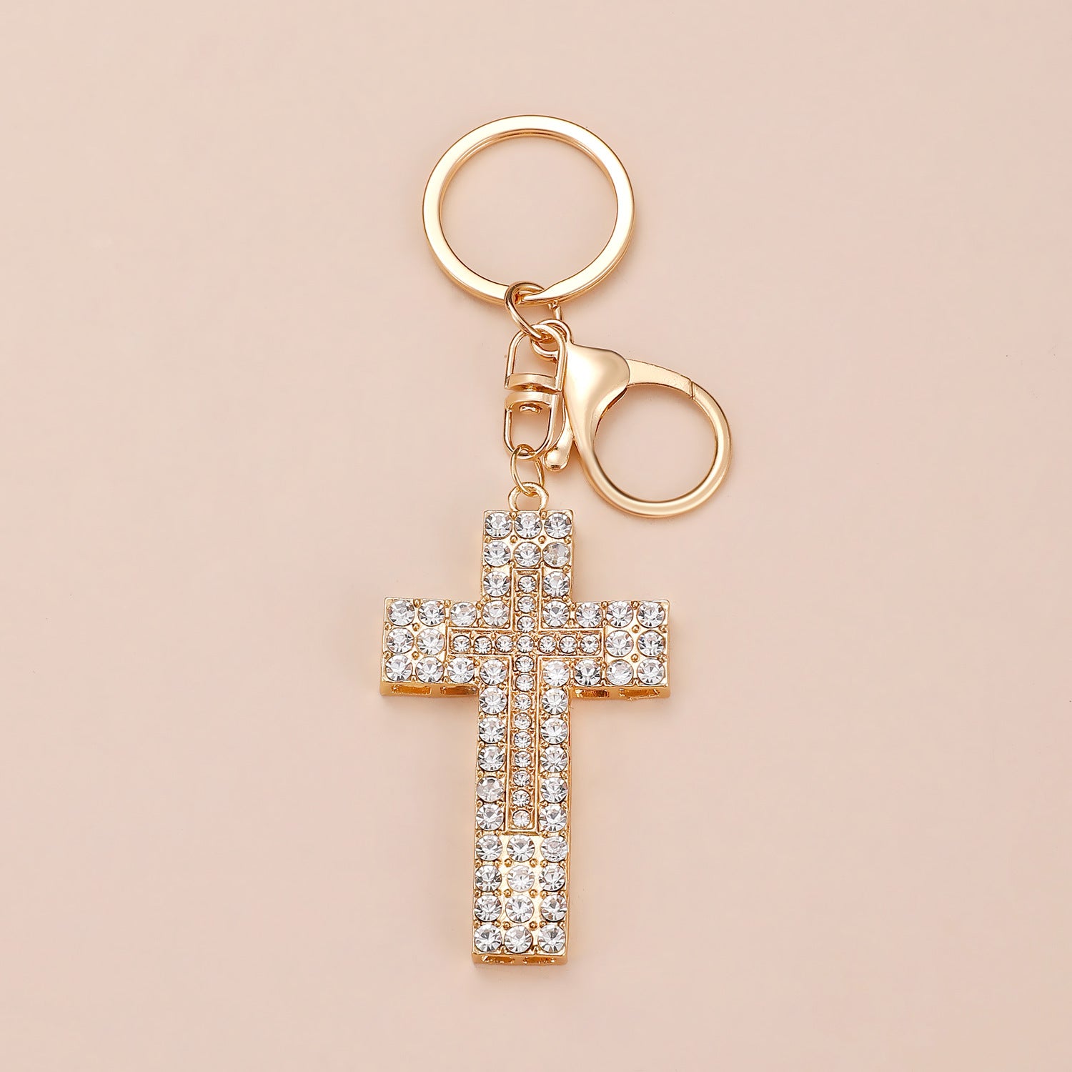 Wholesale Gold-plated rhinestone cross keychain