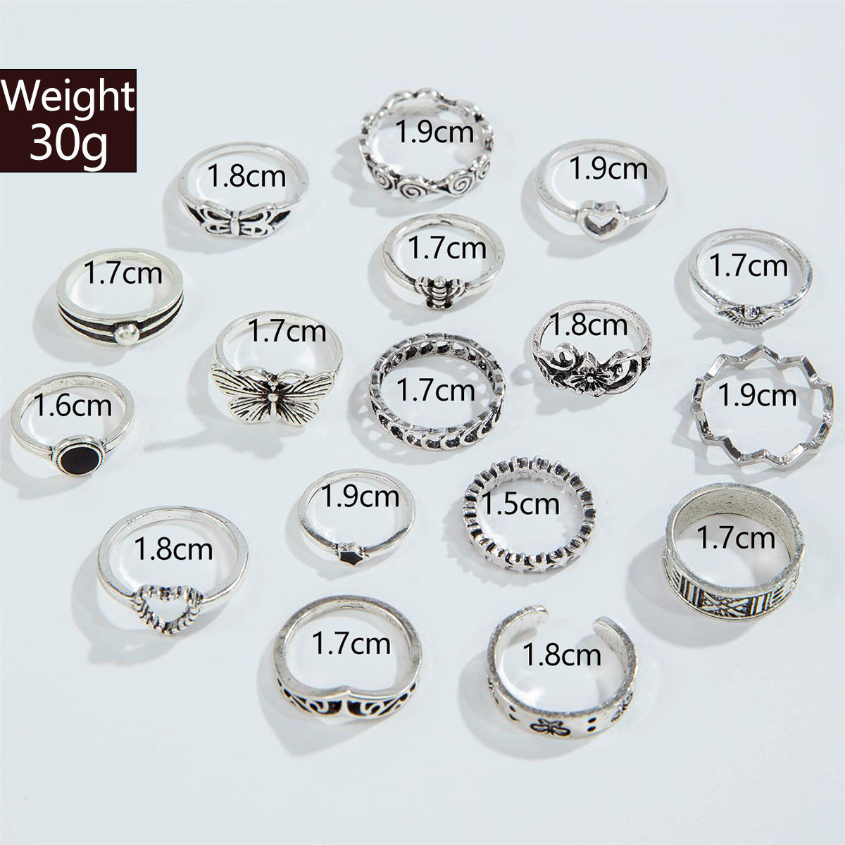 Wholesale Retro Butterfly Flower Moon Ring Punk Snake Stacking Joint Ring Set