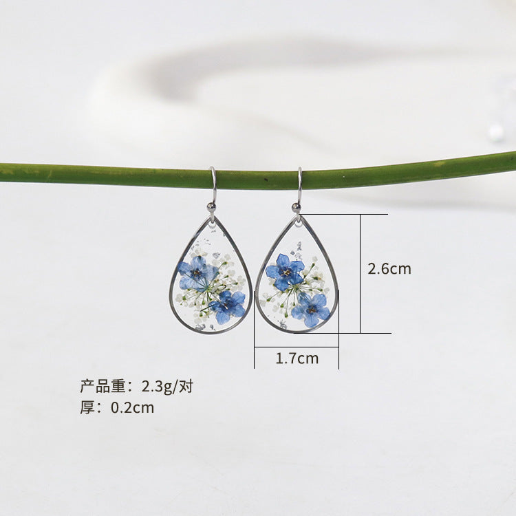 Wholesale 6pairs/pack Silver Forget-me-not Series Dried Flower Earrings