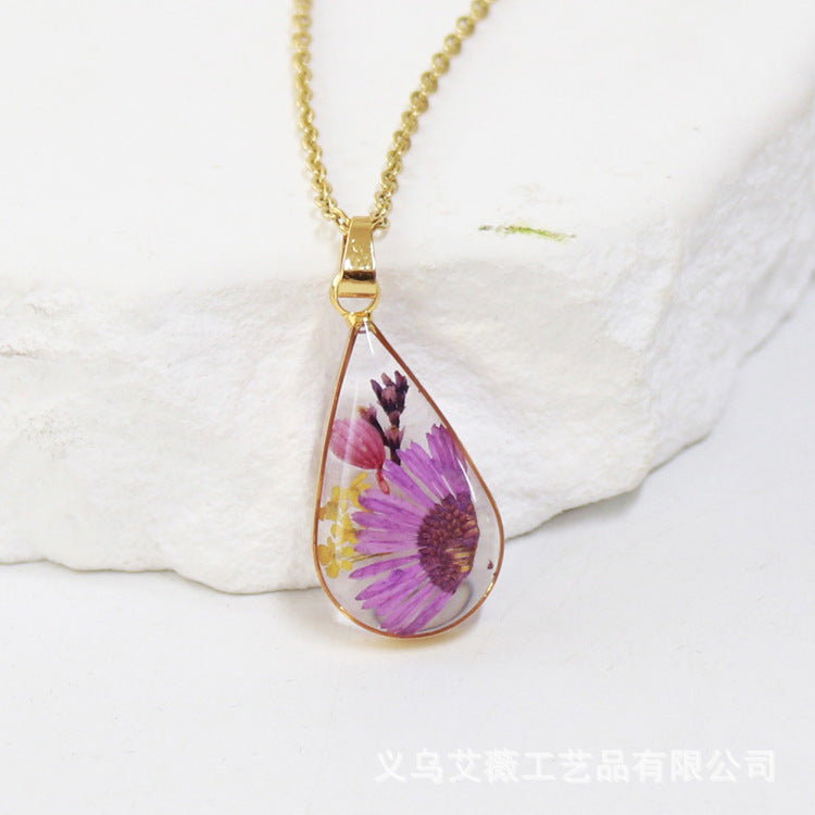Wholesale 6pcs Teardrop-shaped Real Flower Fashion Necklace